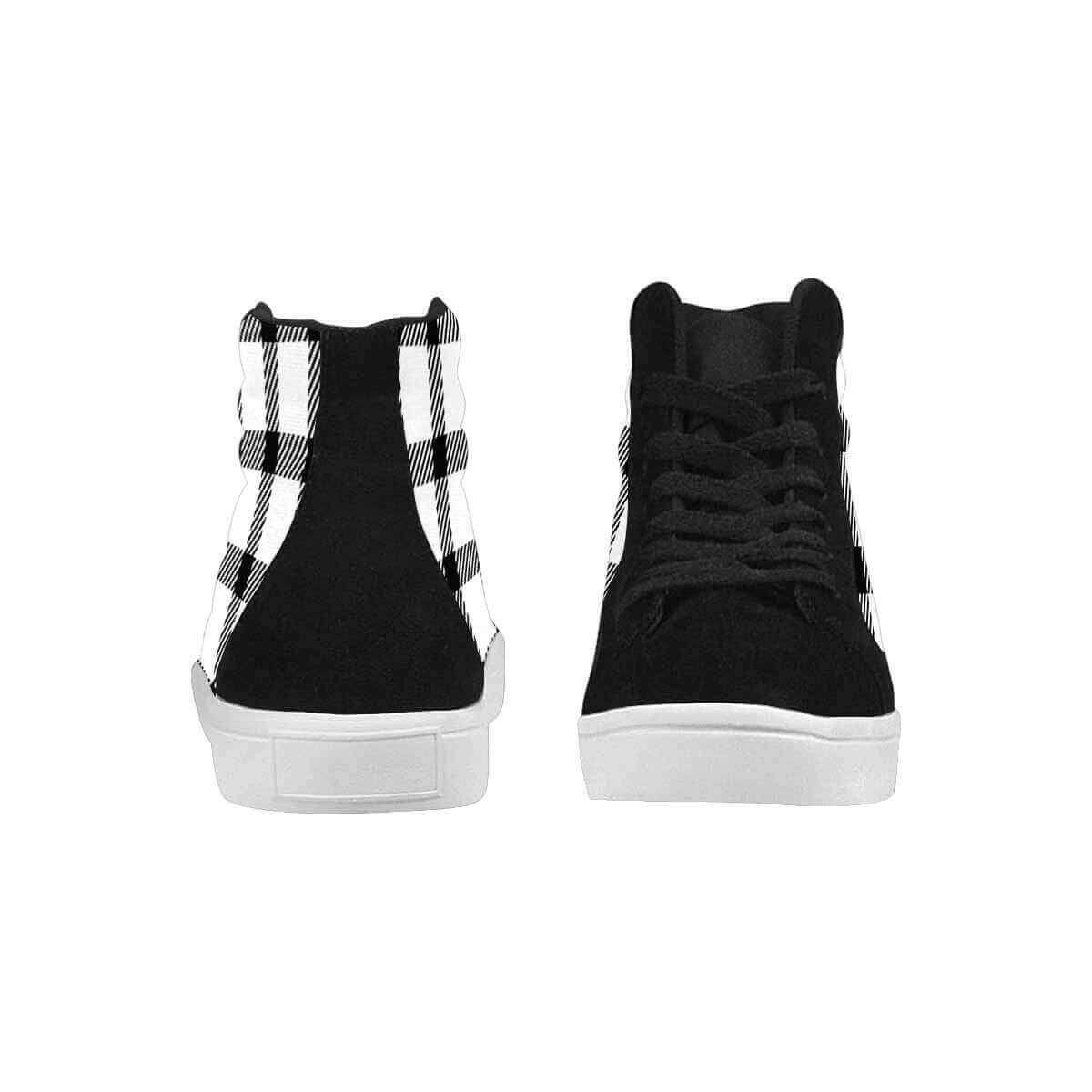 Sneakers For Men, Black And White Buffalo Plaid High Top Sports Shoes.