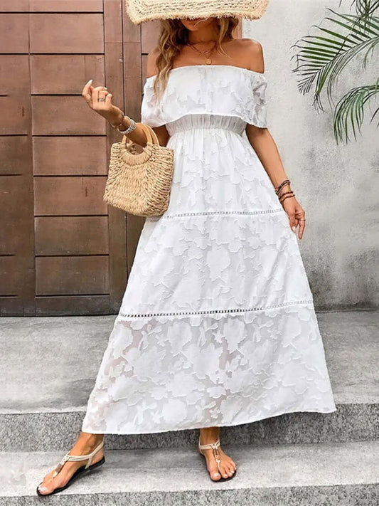 Off-Shoulder Short Sleeve Maxi Dress.