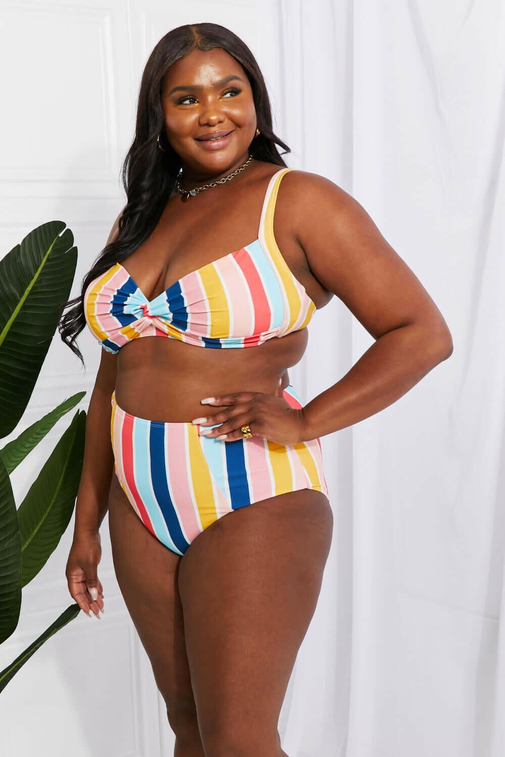 Marina West Swim Take A Dip Twist High-Rise Bikini in Stripe.