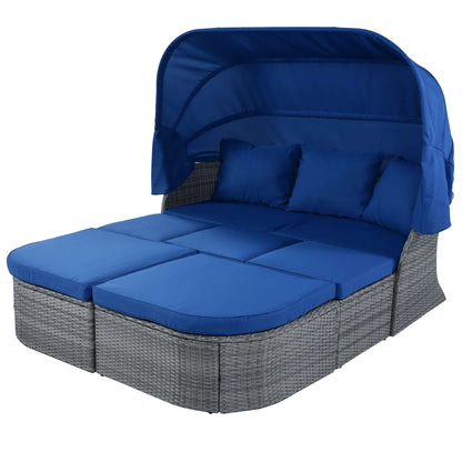 Outdoor Patio Furniture Set Daybed Sunbed with Retractable Canopy