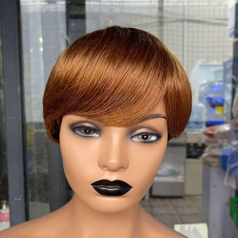 6inch #Burg Pixie Short Cut 100% Straight Human Hair Wig with Bangs Br.