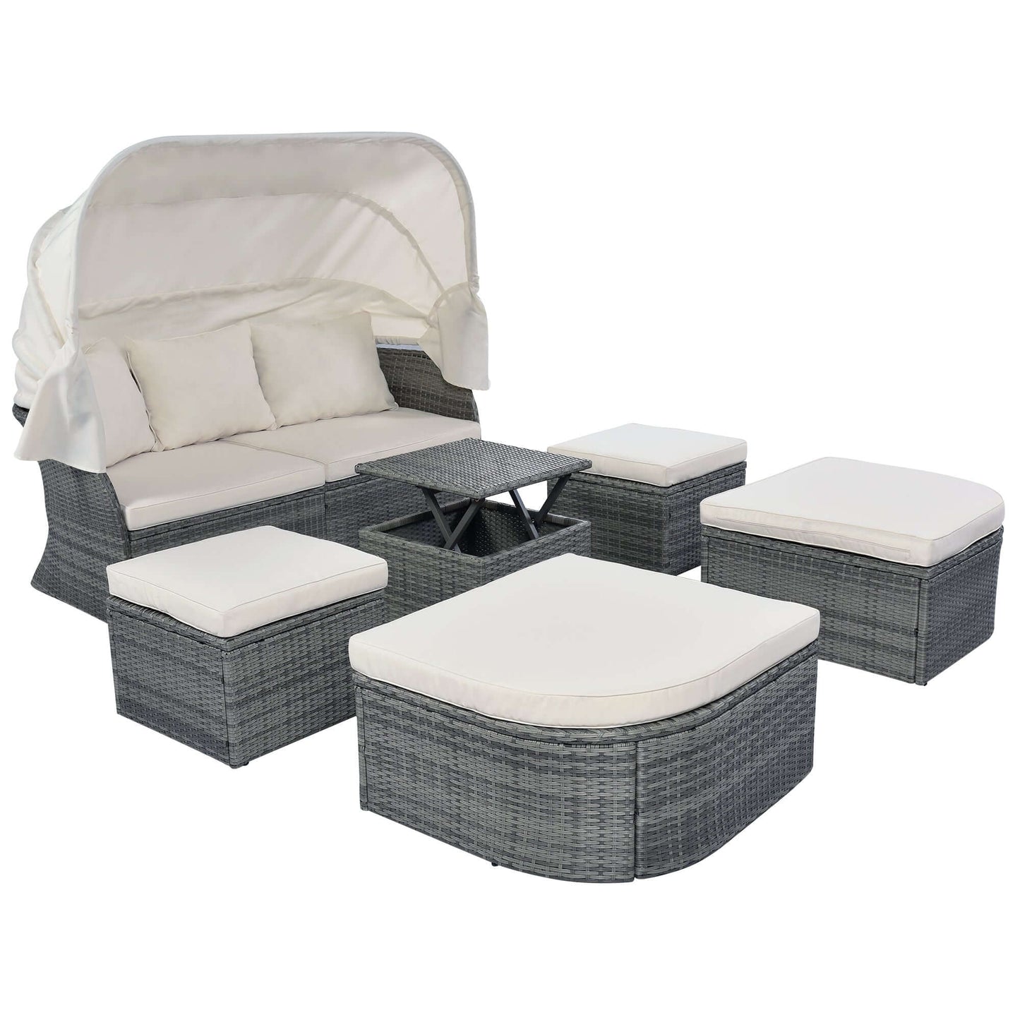 Outdoor Patio Furniture Set Daybed Sunbed with Retractable Canopy