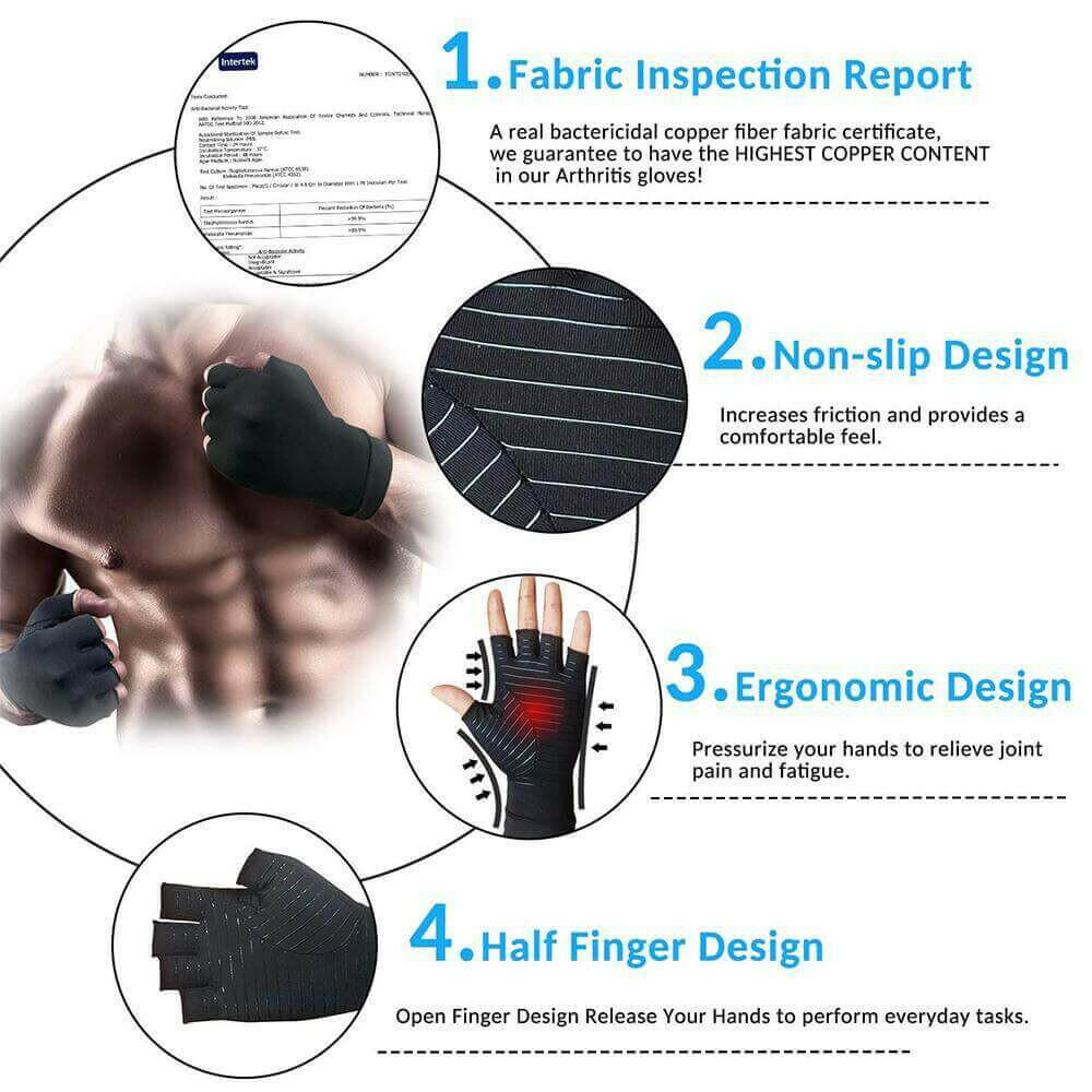 Compression Arthritis Glove Unisex Joint Pain Relief Half Finger Brace.