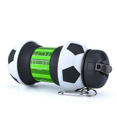 Football Soccer Silicone Water Bottle with Straw Foldable.