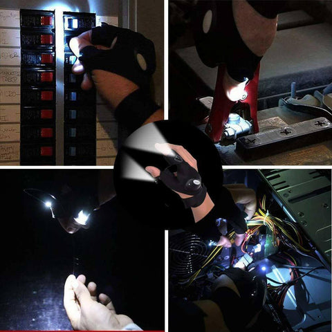 Night Light Waterproof Fishing Gloves with LED Flashlight Rescue Tool