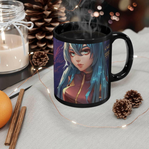 Anime Girl in Space Black Coffee Tea Mug.