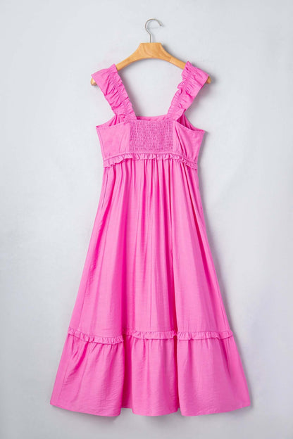 Solid Ruffle High Waist Sleeveless Maxi Dress