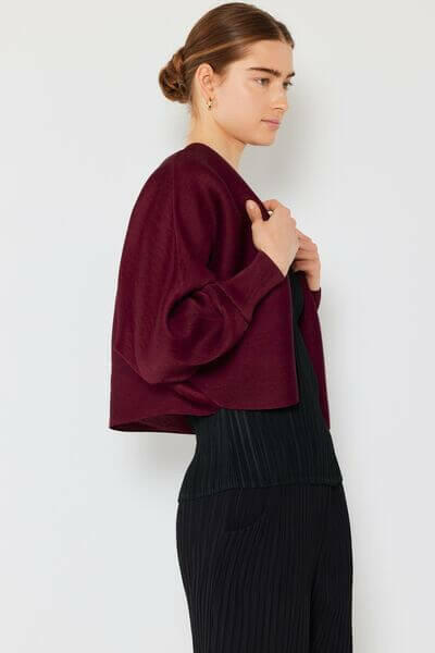 Rib Pleated Puff Sleeve Bolero Cardigan.