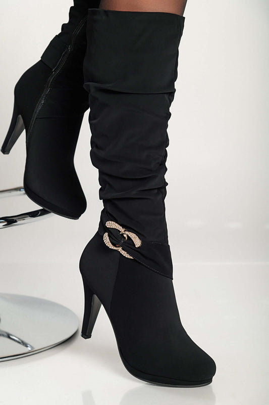 Elegantni škornji z visoko peto, Z075, črni