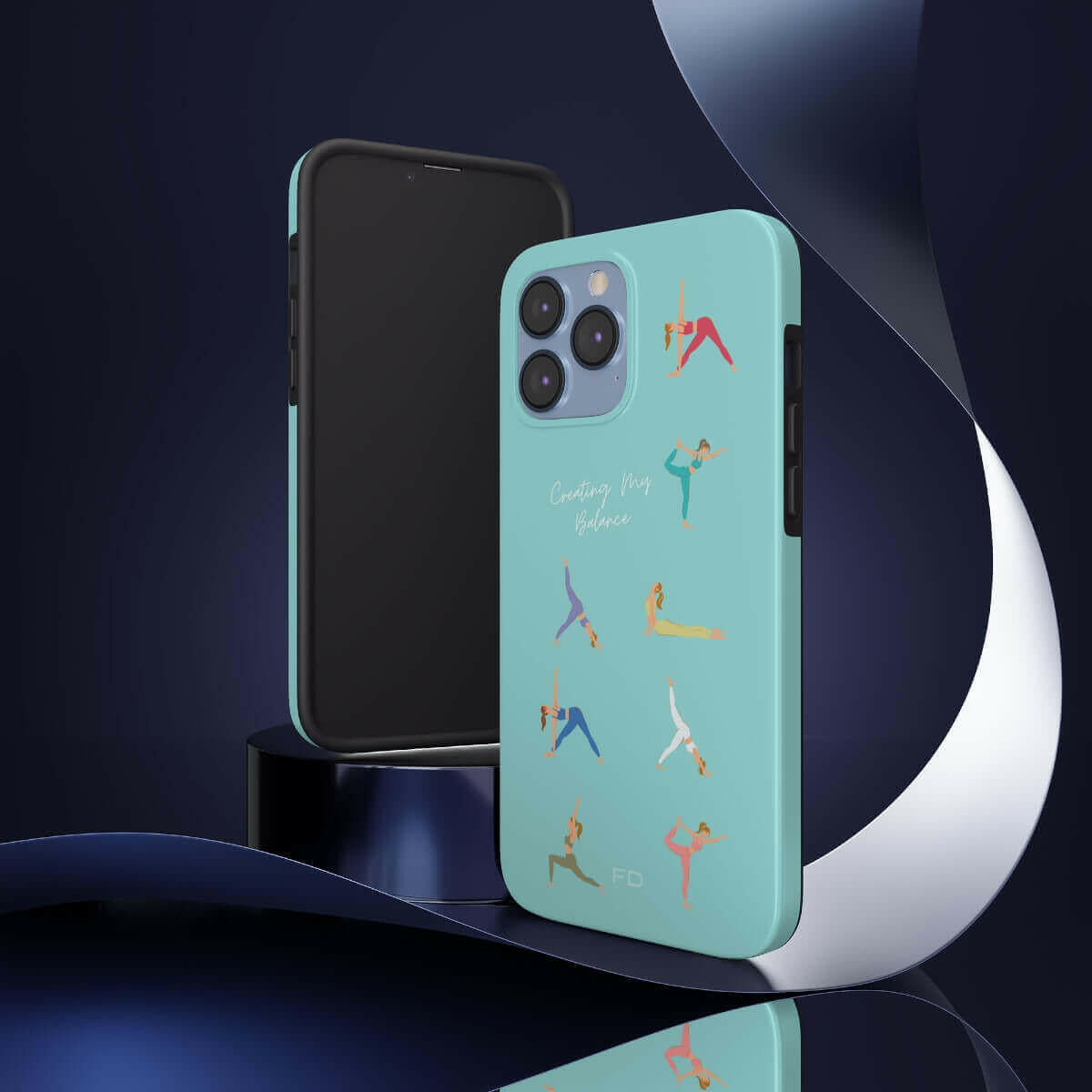 Yoga Poses Blue Tough Case for iPhone with Wireless Charging.