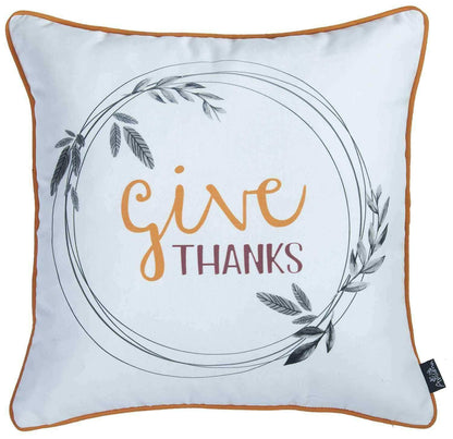 Give Thanks Square Printed Decorative Throw Pillow Cover.