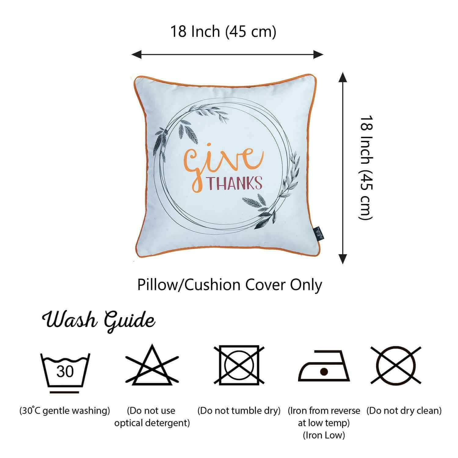 Give Thanks Square Printed Decorative Throw Pillow Cover.