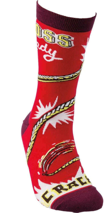 Boss Lady Whipcrack Socks Funny Novelty Red Power Socks.