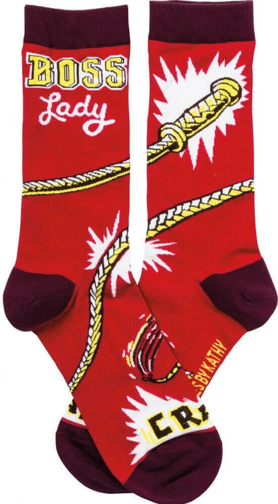 Boss Lady Whipcrack Socks Funny Novelty Red Power Socks.