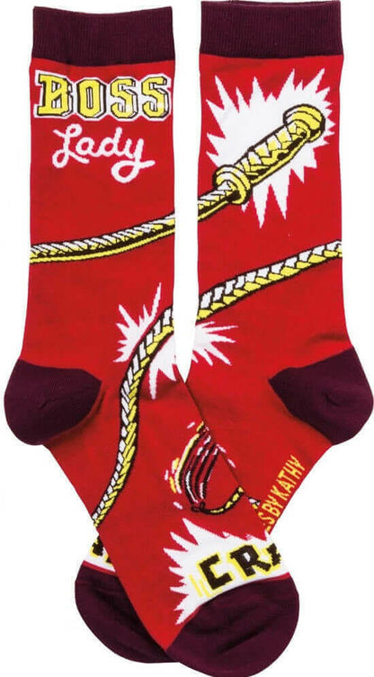 Boss Lady Whipcrack Socks Funny Novelty Red Power Socks.