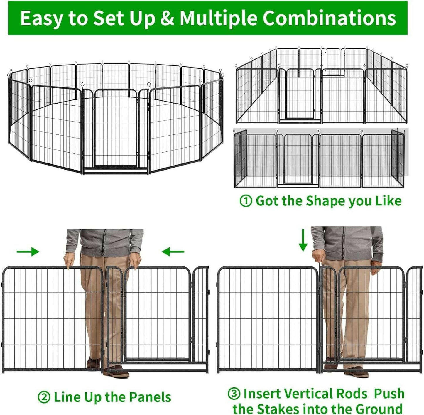 Dog Playpen Outdoor Extra Wide 16 Panels Heavy Duty Dog Fence 40" Height Anti-Rust with Doors Portable for RV Camping Yard, Total 42FT, 140 Sq.Ft, Snowy Black