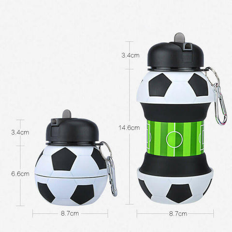 Football Soccer Silicone Water Bottle with Straw Foldable.