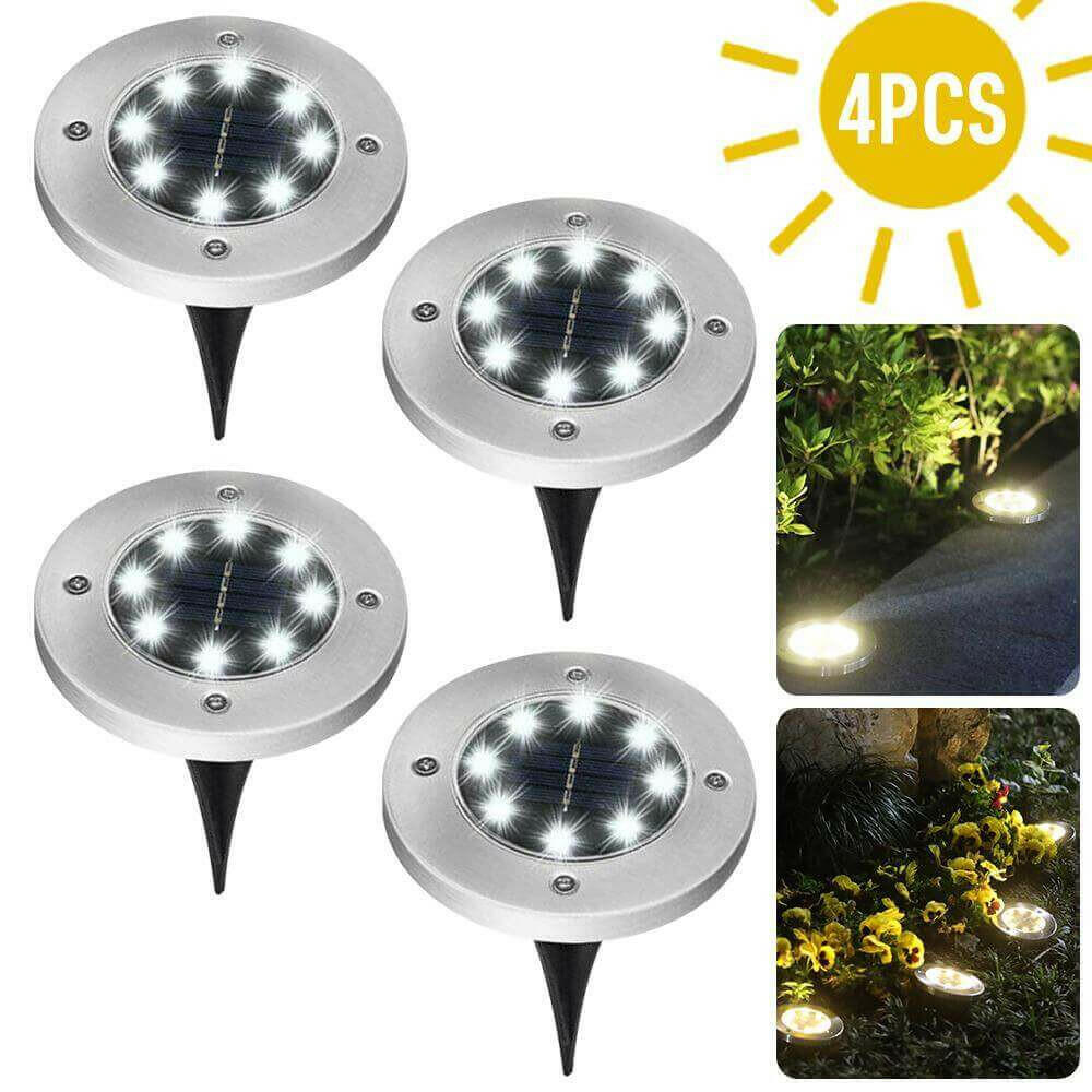 4 LEDs Solar Powered Buried Light Outdoor Pathway Garden Decking Lamps.