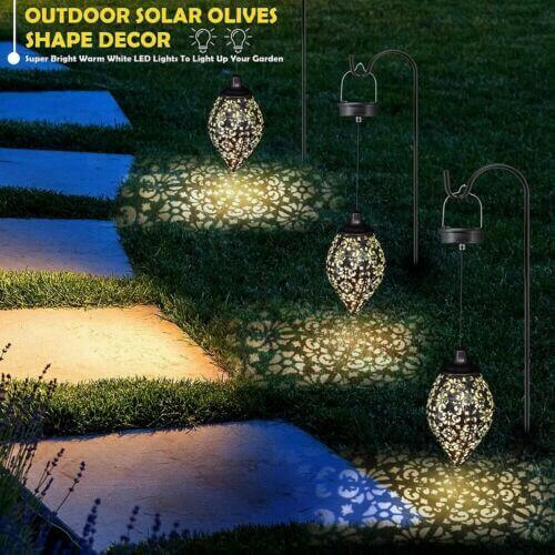 2Pcs Solar LED Hanging Lantern Lights Metal Garden Patio Decor Lights.