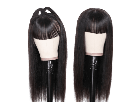 Straight Human Hair Wigs With Bangs Full Machine Made Brazilian Human.