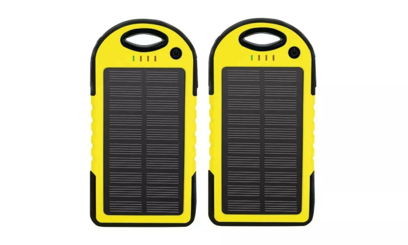 5,000 mAh Water-Resistant Solar Smartphone Charger (2-Pack).