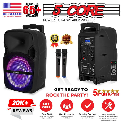 5Core Party Speaker Portable PA System 2 Wireless Mic Bluetooth Loud
