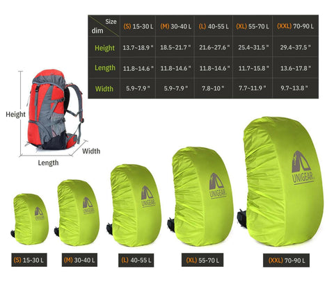 Backpack Rain Cover - Waterproof 5000mm 10L~90L.