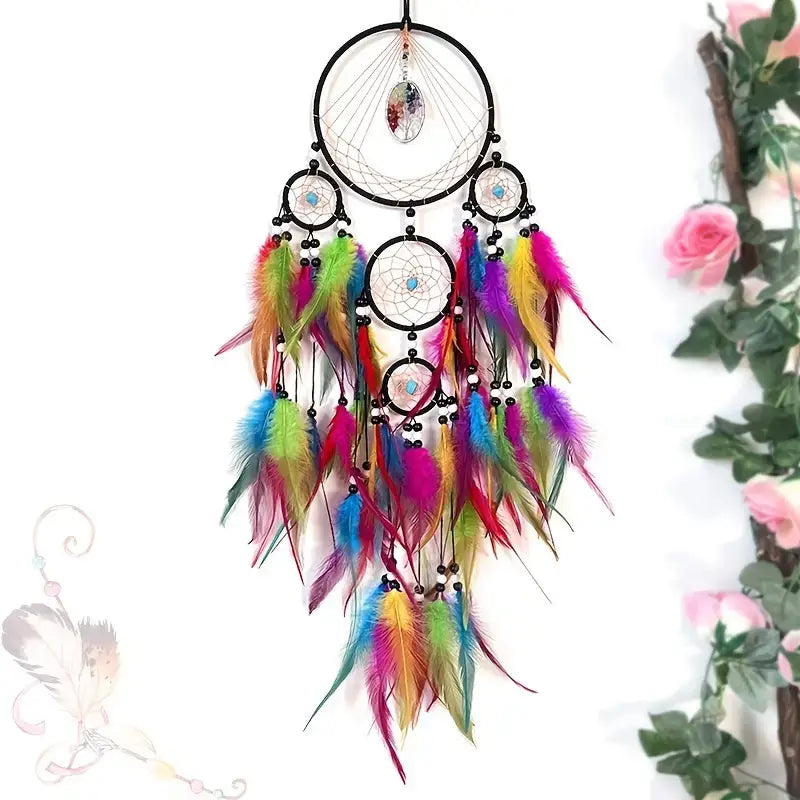 Colorful Dream Catcher with Feathers and Beads