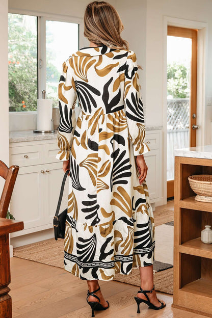 Tropical Contrast Trim Ruffle Hem Dress