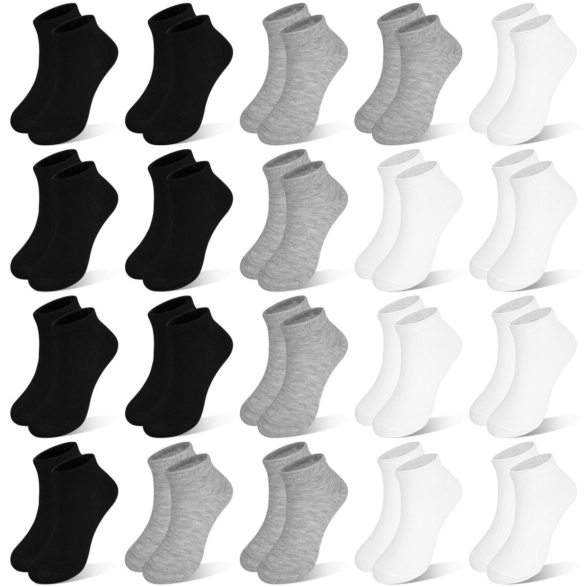 ZERULETS Kids Socks 20 Pairs Low Cut Ankle Socks Short Athletic Socks for Boys Girls Toddler 1-13 Years（BlackWhiteGrey，2-4 Years）