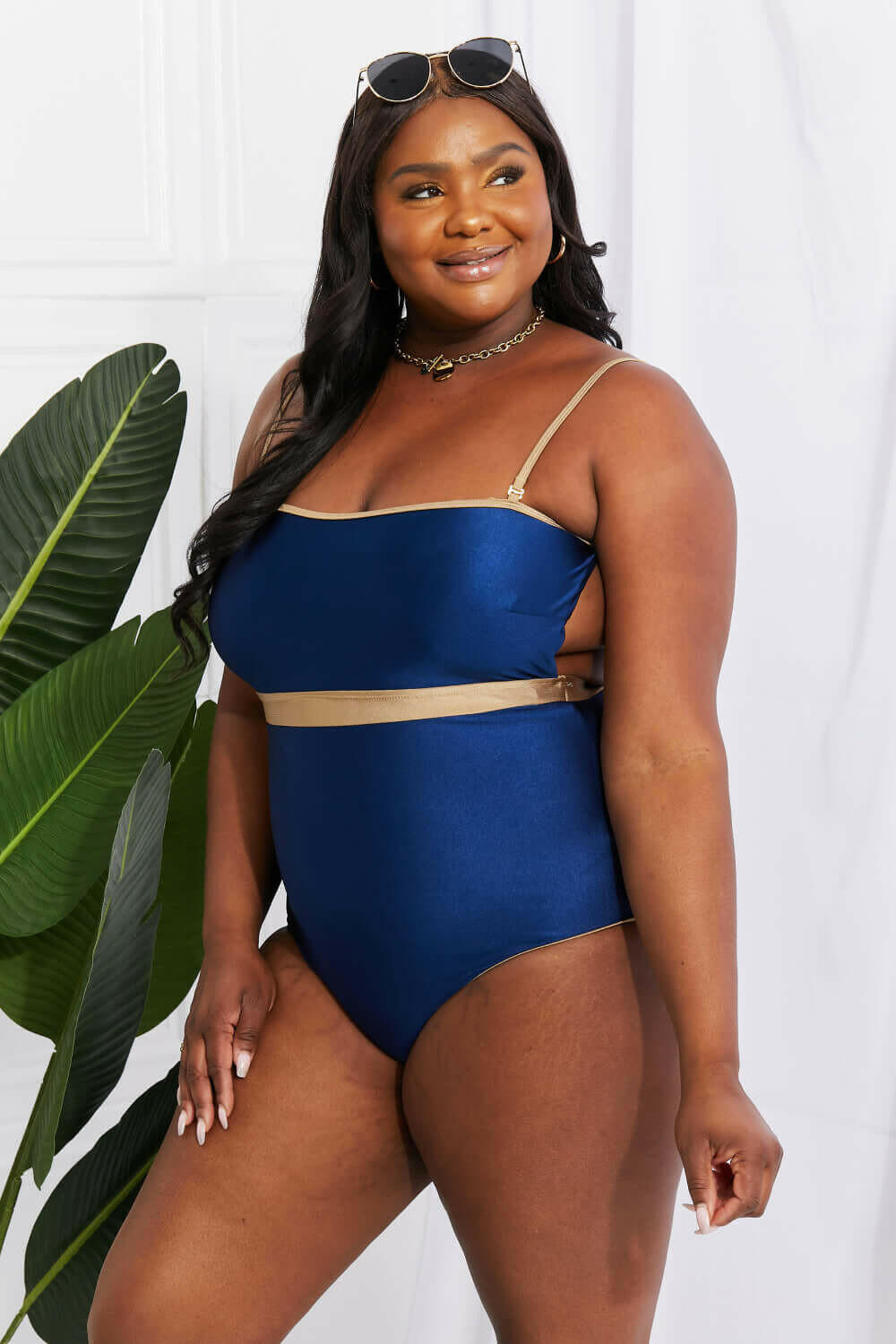 Marina West Swim Wave Break Contrast Trim One-Piece.