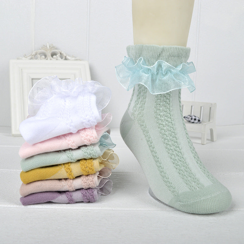 White Lace Mesh Socks for Kids - Princess Dance Style