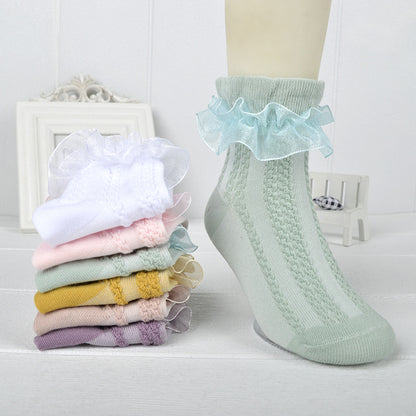 White Lace Mesh Socks for Kids - Princess Dance Style