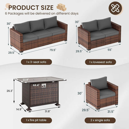 5 Piece Wicker Patio Furniture Set With Fire Pit Table Grey