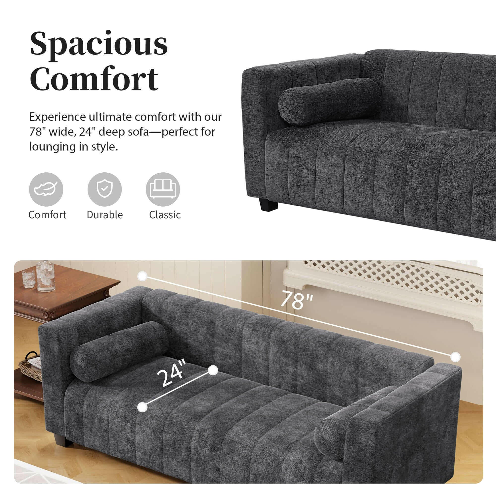 78.7''Upholstered Sofa for Living Room, Bedroom, Salon, Simplified.