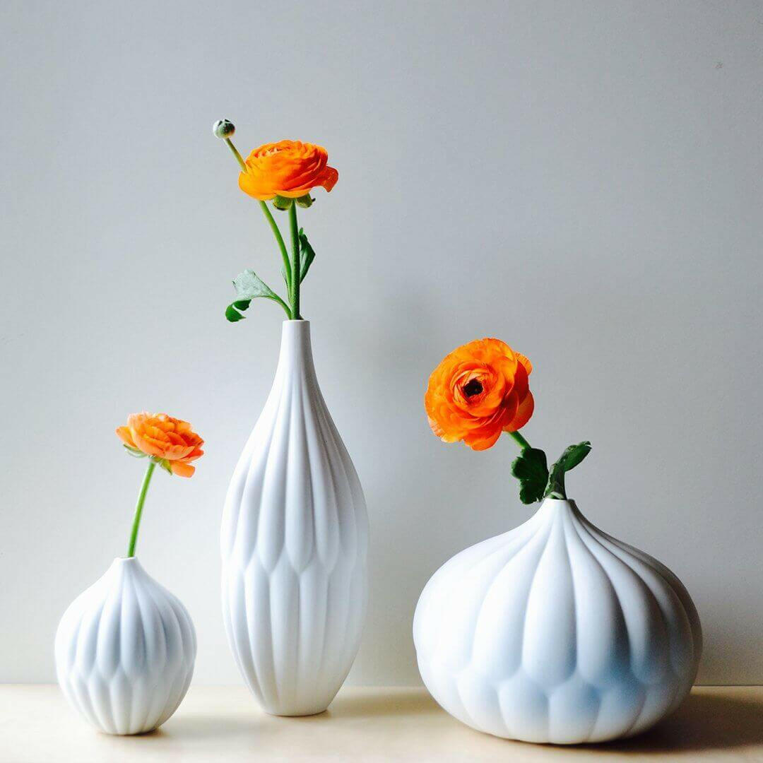 Collection of 3 Textured Porcelain Vases.