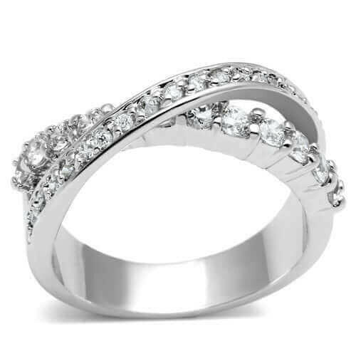 3W274 - Rhodium Brass Ring with AAA Grade CZ  in Clear.