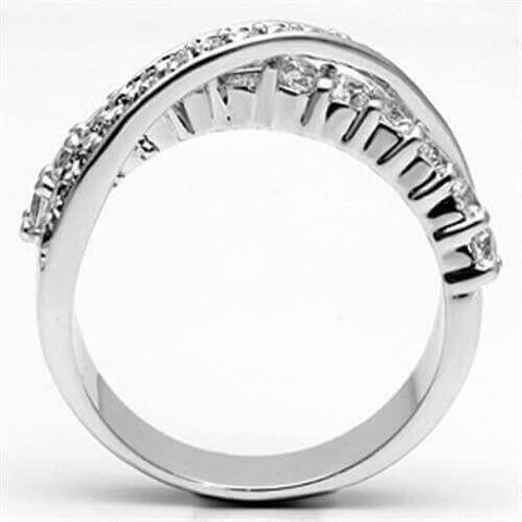 3W274 - Rhodium Brass Ring with AAA Grade CZ  in Clear.