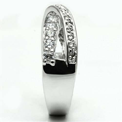 3W274 - Rhodium Brass Ring with AAA Grade CZ  in Clear.