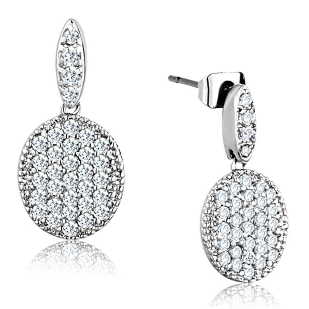 3W692 - Rhodium Brass Earrings with AAA Grade CZ  in Clear.