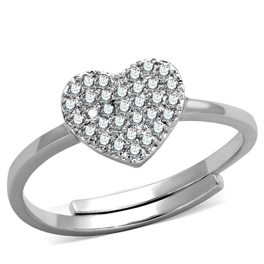 3W865 - Rhodium Brass Ring with AAA Grade CZ  in Clear.