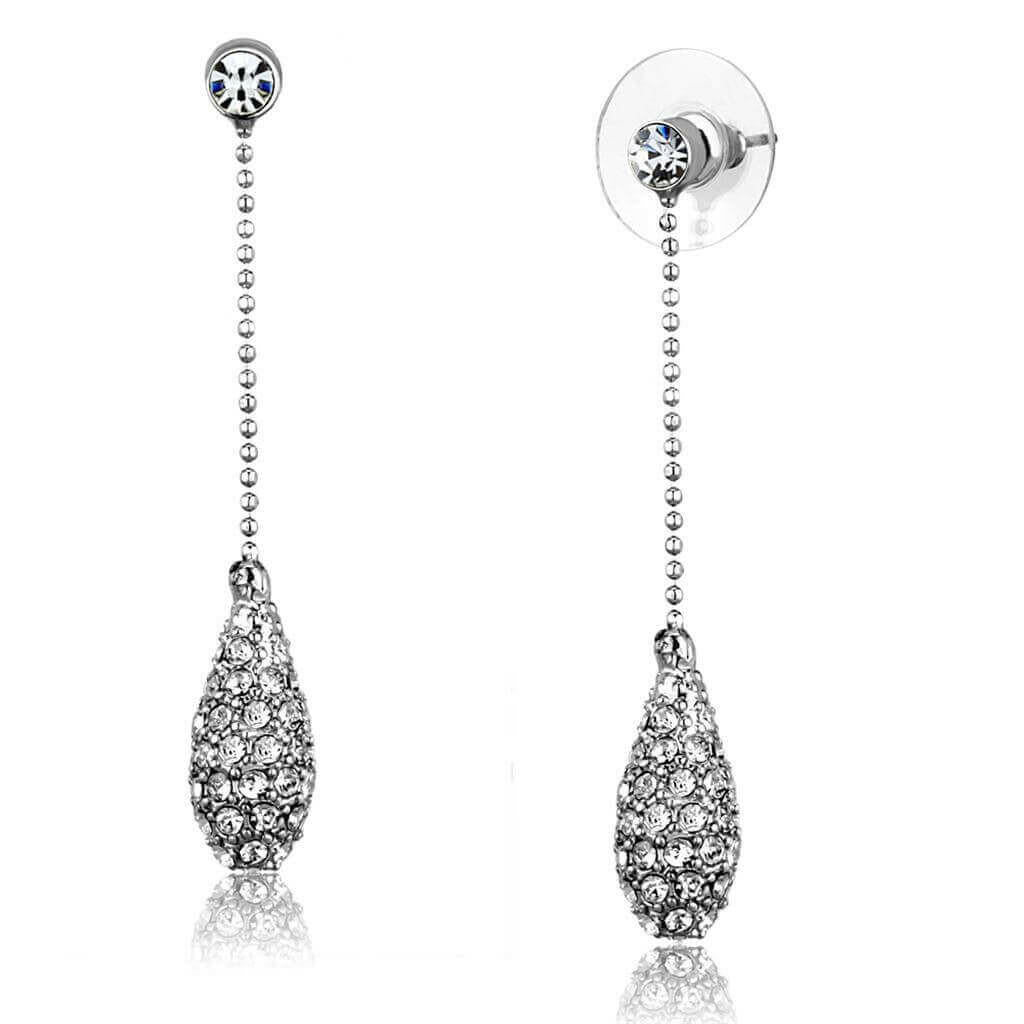 3W898 - Rhodium Brass Earrings with High Grade Crystal in Clear