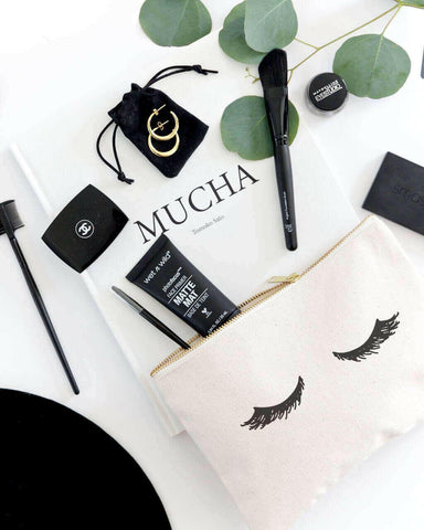 Closed Eyelashes Cotton Canvas Cosmetic Bag.