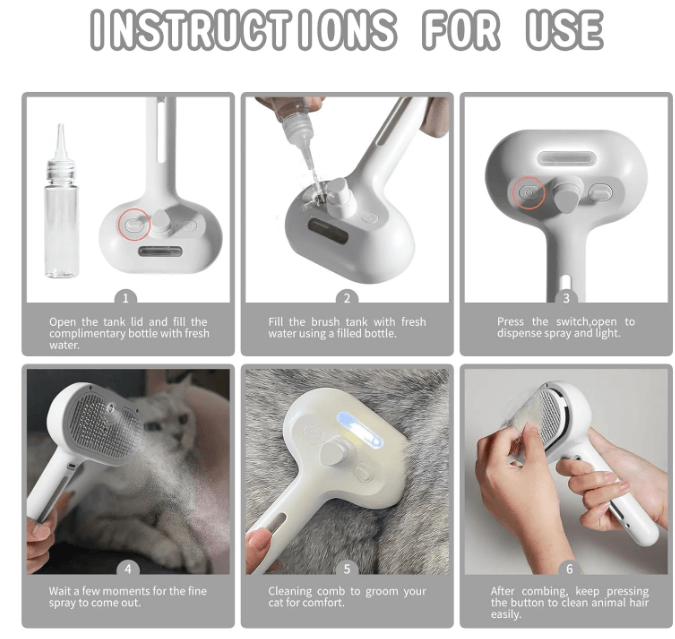 Pet Hair Spray Grooming Brush for Cats &amp; Dogs