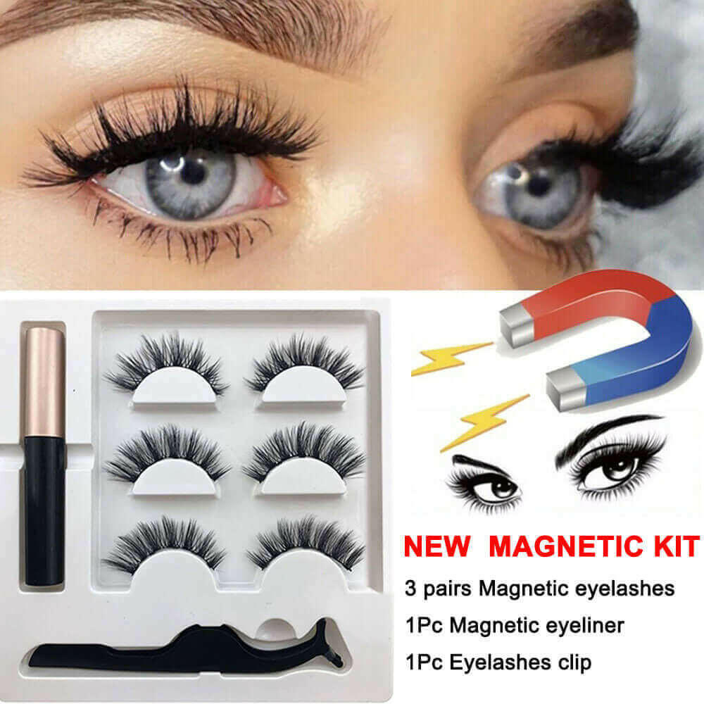 3Pairs Magnetic Liquid Eyeliner with False Eyelashes With Tweezers Set.