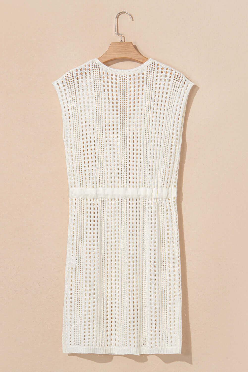 Crochet Open Knit Drawstring Waist Beach Dress