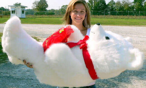 American Made Giant White Teddy Bear Holding I Love You Heart Pillow.