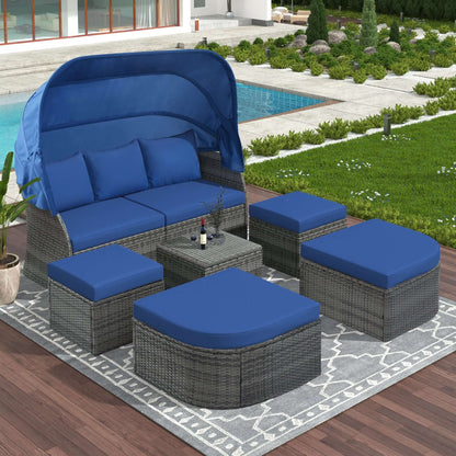 Outdoor Patio Furniture Set Daybed Sunbed with Retractable Canopy