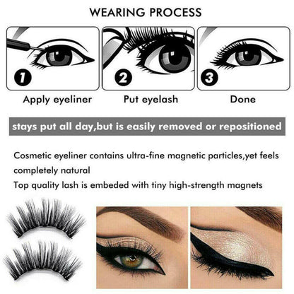 3Pairs Magnetic Liquid Eyeliner with False Eyelashes With Tweezers Set.