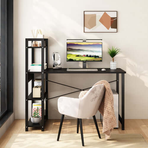 Computer Desk with 4 Storage Shelves, Metal Frame